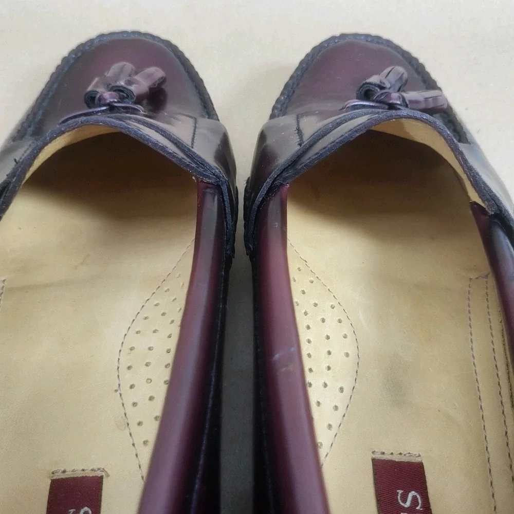 Bass Harrison II Shoes (Sz 8.5 EE) Men's Burgundy Leather Slip On Loafer Tassel